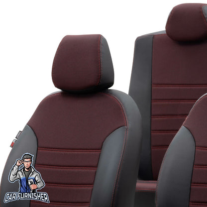 Isuzu Nkr Seat Covers Paris Leather & Jacquard Design Red Leather & Jacquard Fabric