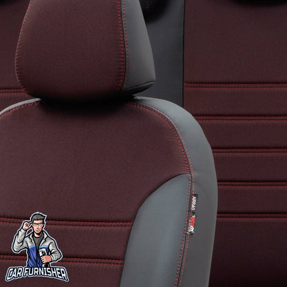 Isuzu Nlr Seat Covers Paris Leather & Jacquard Design Red Leather & Jacquard Fabric