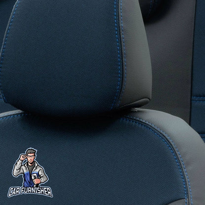 Isuzu Nlr Seat Covers Paris Leather & Jacquard Design Blue Leather & Jacquard Fabric