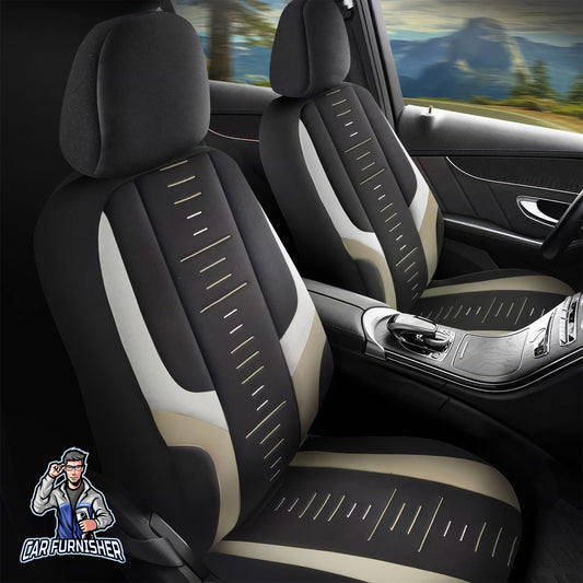 Car Seat Cover Set - Kiev Design Beige 5 Seats + Headrests (Full Set) Lacoste Fabric
