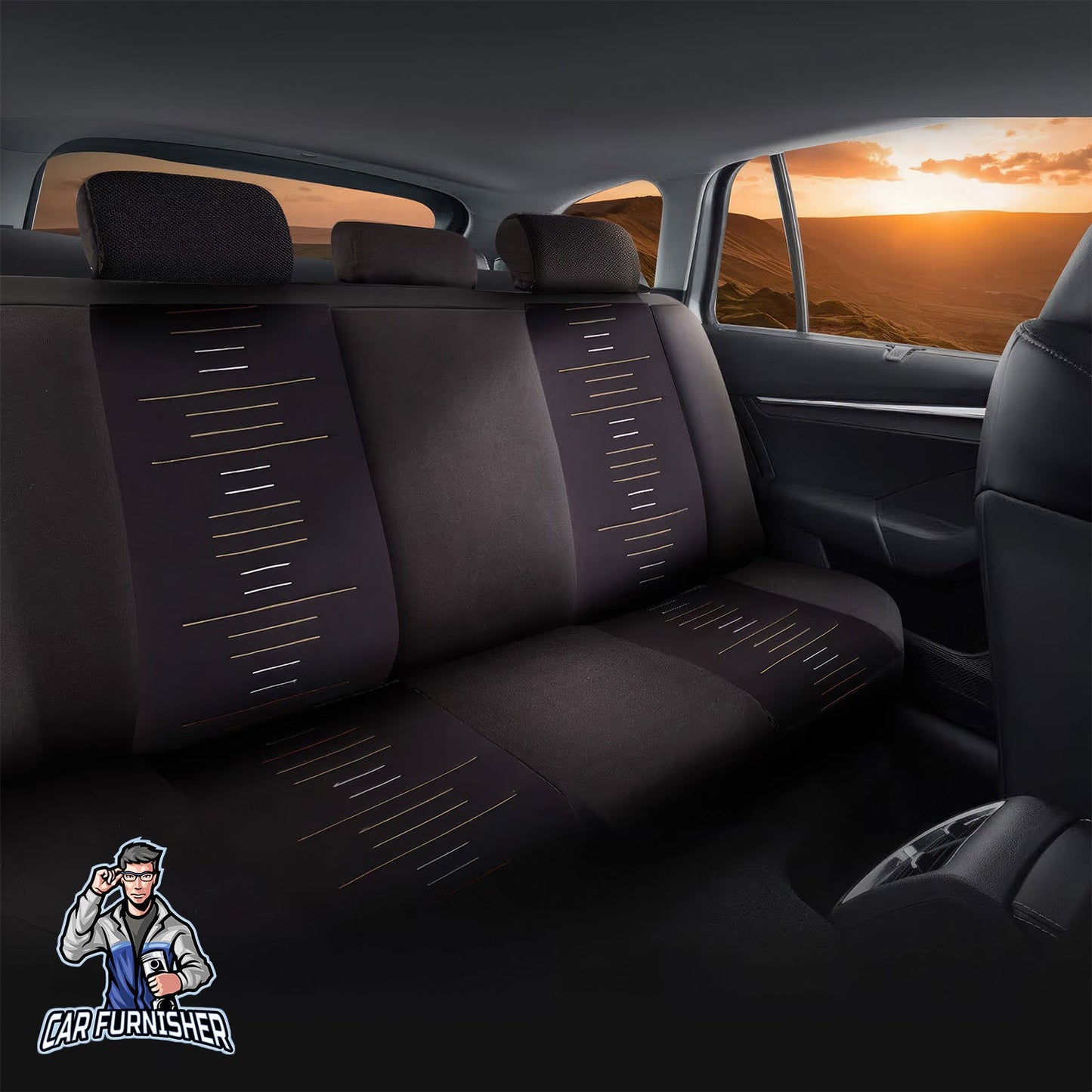 Mercedes 190 Seat Covers Kiev Design Beige 5 Seats + Headrests (Full Set) Lacoste Fabric
