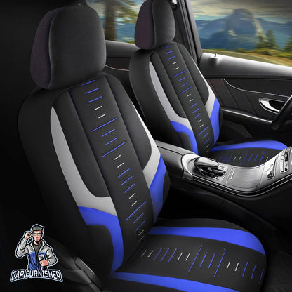 Mercedes 190 Seat Covers Kiev Design Blue 5 Seats + Headrests (Full Set) Lacoste Fabric