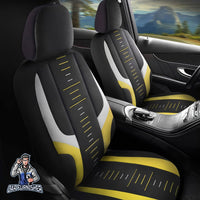 Thumbnail for Mercedes 190 Seat Covers Kiev Design Yellow 5 Seats + Headrests (Full Set) Lacoste Fabric