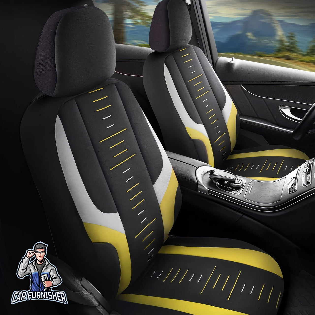 Volkswagen Amarok Seat Covers Kiev Design Yellow 5 Seats + Headrests (Full Set) Fabric Lacoste