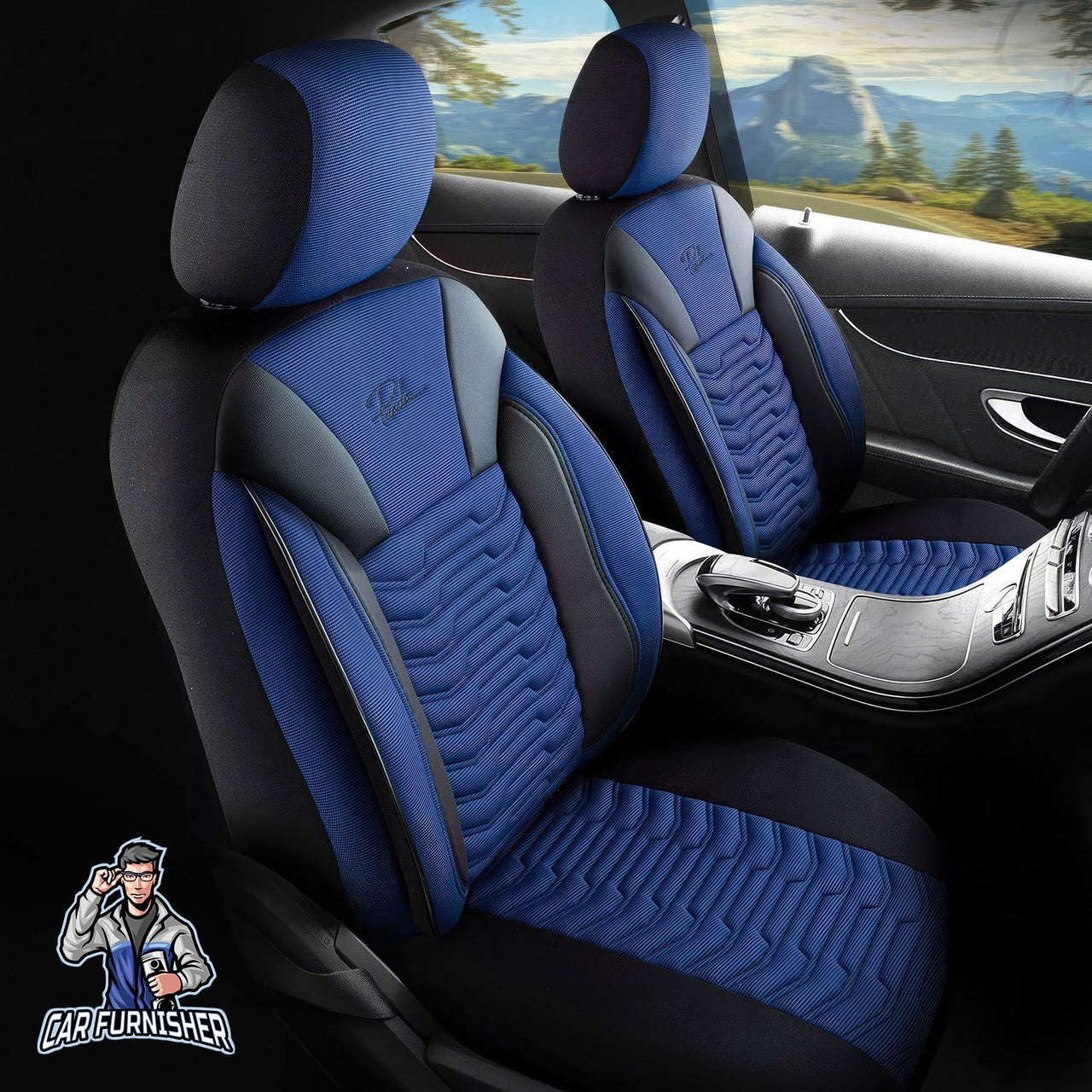 Volkswagen Amarok Seat Covers Paris Design Blue 5 Seats + Headrests (Full Set) Leather & Pique Fabric