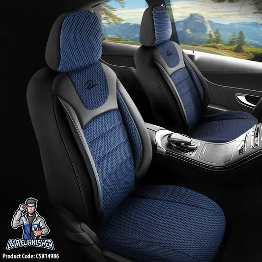 Car Seat Cover Set - Prestige Design Blue 5 Seats + Headrests (Full Set) Leather & Woven Fabric