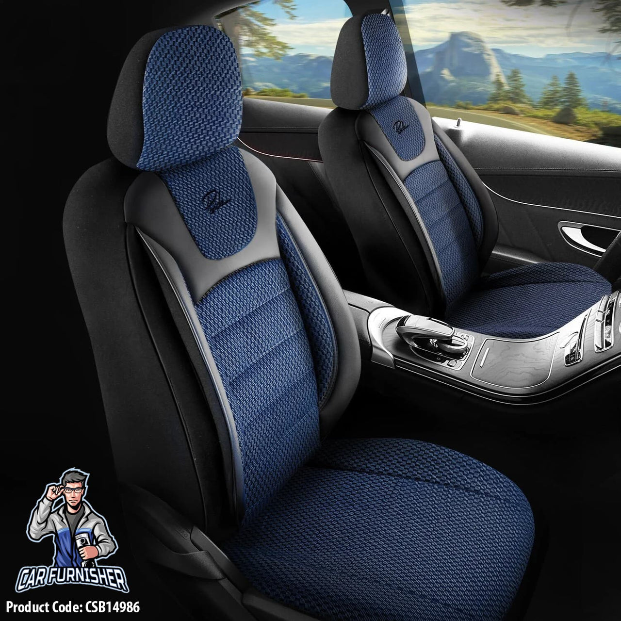 Ford Focus Seat Covers Prestige Design Blue 5 Seats + Headrests (Full Set) Leather & Woven Fabric