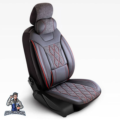Mercedes 190 Seat Covers Marmaris Design Dark Red 5 Seats + Headrests (Full Set) Leather & Linen Fabric