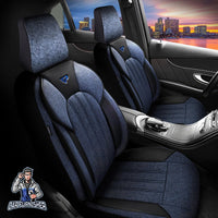 Thumbnail for Mercedes 190 Seat Covers Marseille Design Blue 5 Seats + Headrests (Full Set) Leather & Linen Fabric