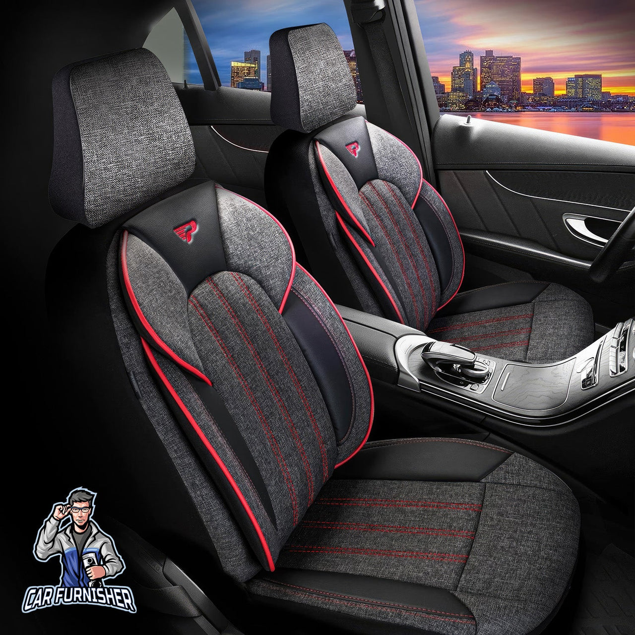 Audi Q5 Seat Covers Marseille Design Dark Red 5 Seats + Headrests (Full Set) Leather & Linen Fabric