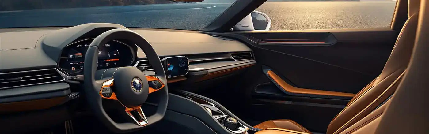 Luxurious car seat covers inside a sleek vehicle interior.