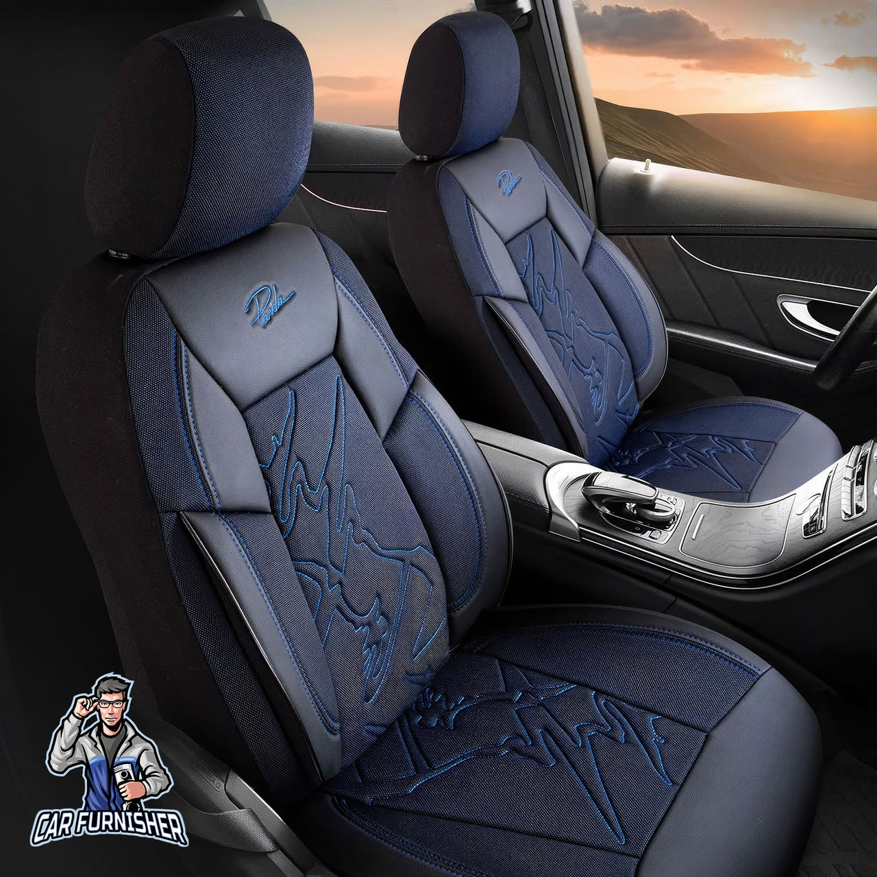 Volkswagen Amarok Seat Covers Nepal Design Blue 5 Seats + Headrests (Full Set) Leather & Jacquard Fabric