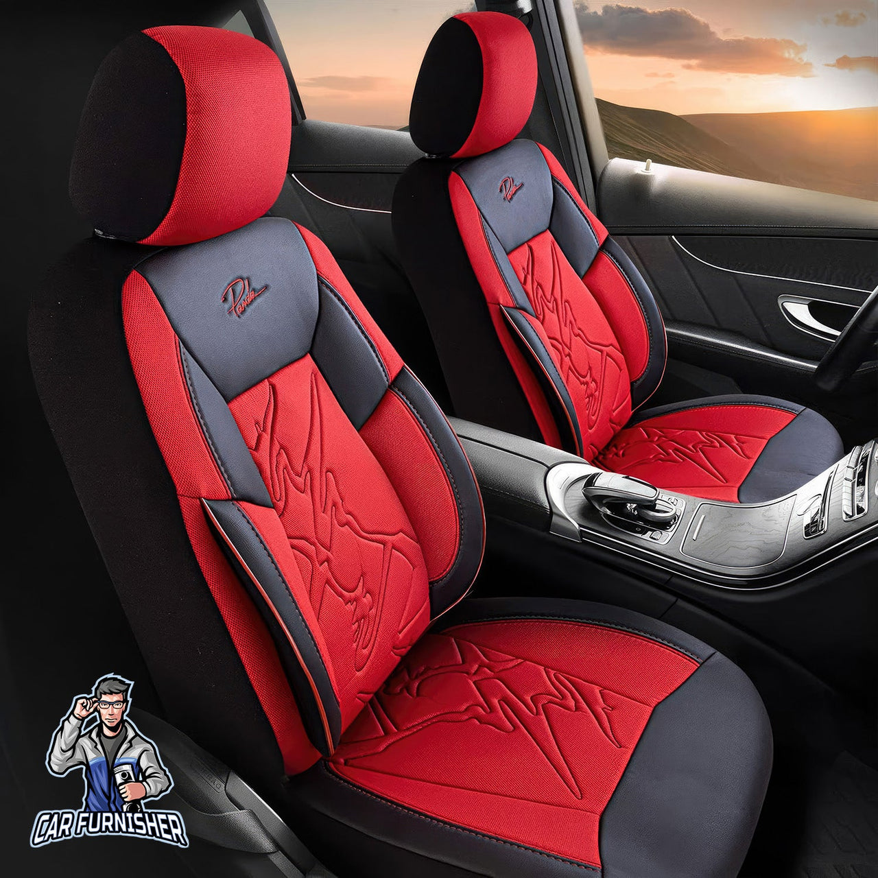 Volkswagen Jetta Seat Covers Nepal Design Red 5 Seats + Headrests (Full Set) Leather & Jacquard Fabric