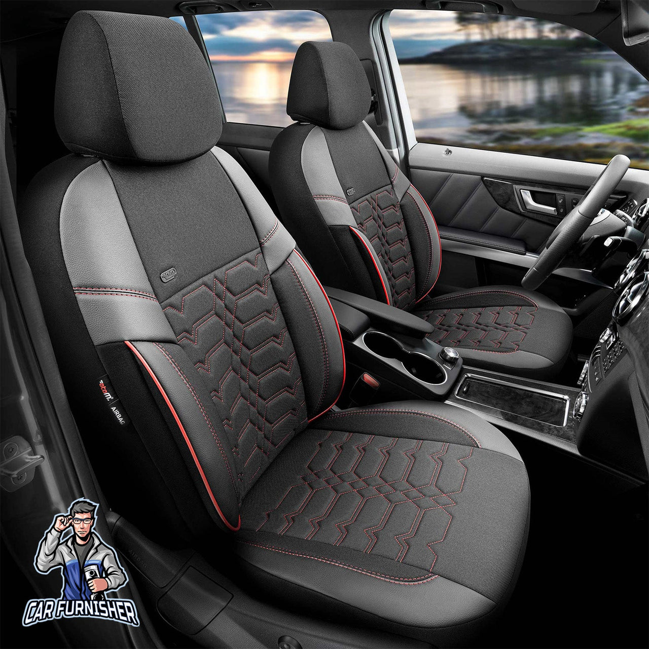 Audi Q8 Seat Covers Elegance Design Dark Red 5 Seats + Headrests (Full Set) Leather & Jacquard Fabric