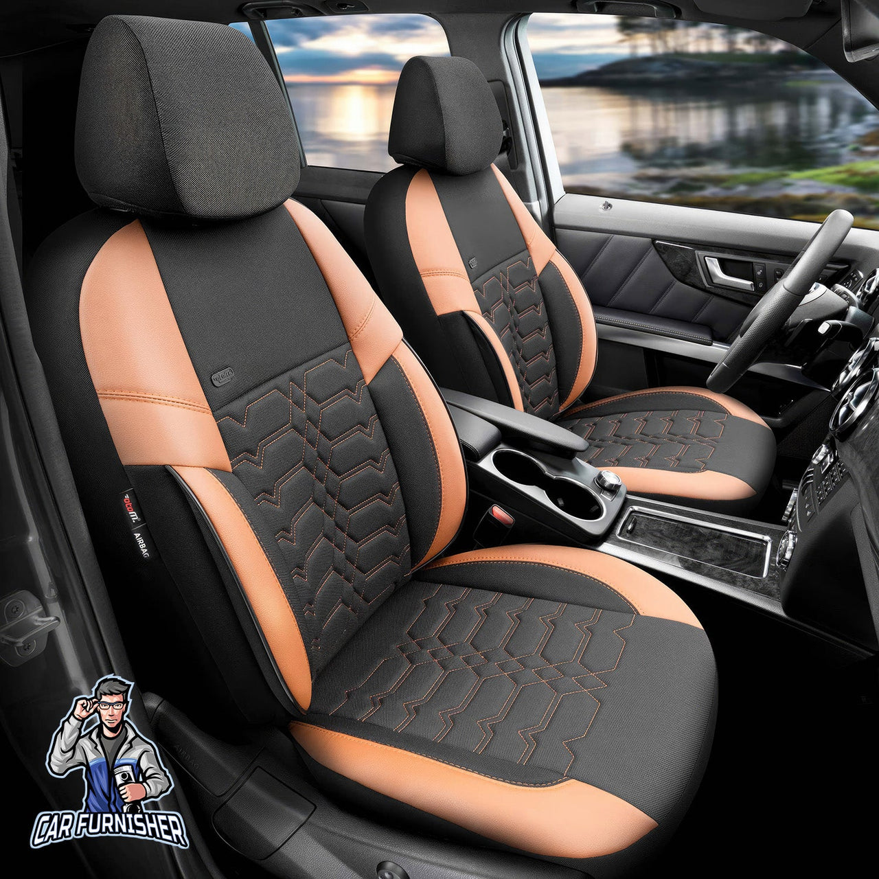 Citroen C4 Seat Covers Elegance Design Orange 5 Seats + Headrests (Full Set) Leather & Jacquard Fabric