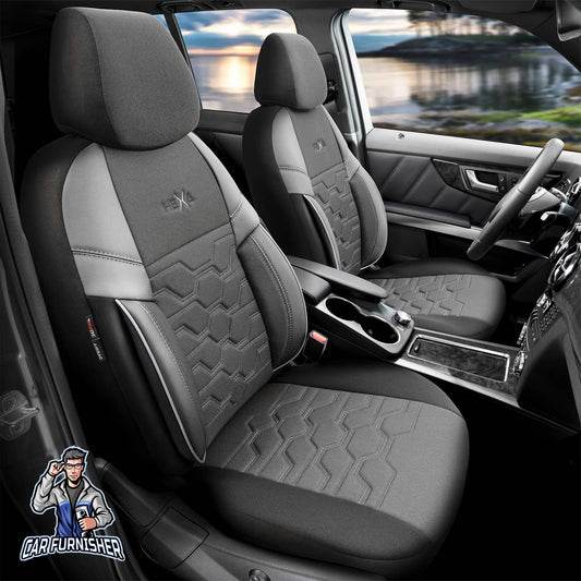 Mercedes 190 Seat Covers Hexa Design Black 5 Seats + Headrests (Full Set) Leather & Jacquard Fabric
