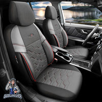 Thumbnail for Mercedes 190 Seat Covers Hexa Design Dark Red 5 Seats + Headrests (Full Set) Leather & Jacquard Fabric