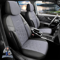 Thumbnail for Car Seat Cover Set - Hexa Design Gray 5 Seats + Headrests (Full Set) Leather & Jacquard Fabric