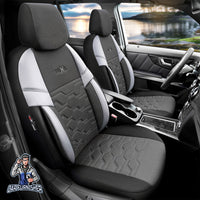 Thumbnail for Car Seat Cover Set - Hexa Design Smoked 5 Seats + Headrests (Full Set) Leather & Jacquard Fabric