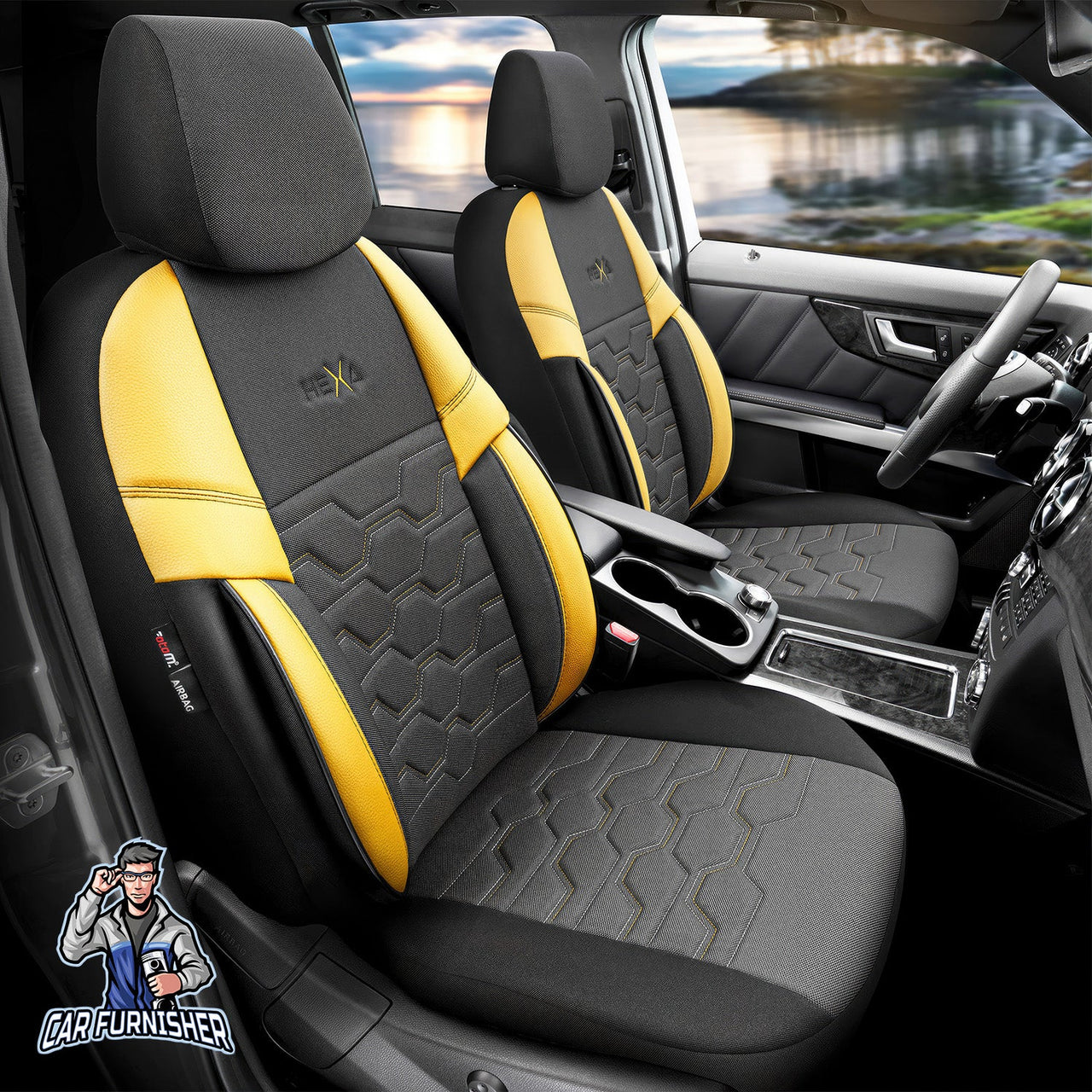 Volkswagen Amarok Seat Covers Hexa Design Yellow 5 Seats + Headrests (Full Set) Leather & Jacquard Fabric