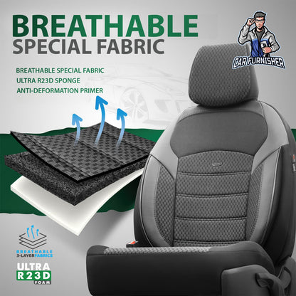 Car Seat Cover Set - Nova Design Black 5 Seats + Headrests (Full Set) Leather & Cotton Fabric