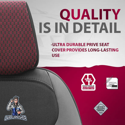 Car Seat Cover Set - Nova Design Red 5 Seats + Headrests (Full Set) Leather & Cotton Fabric