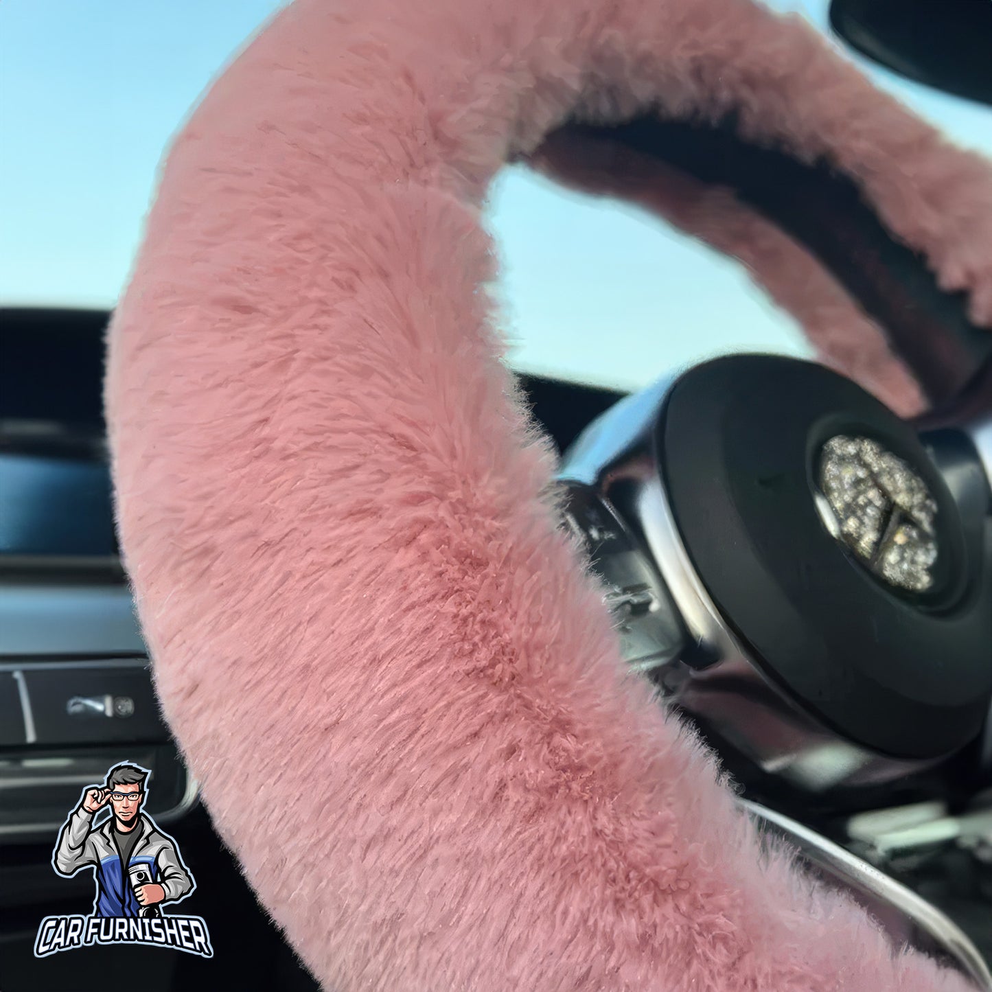 Fluffy Plush Steering Wheel Cover | Extra Soft Pink Fabric