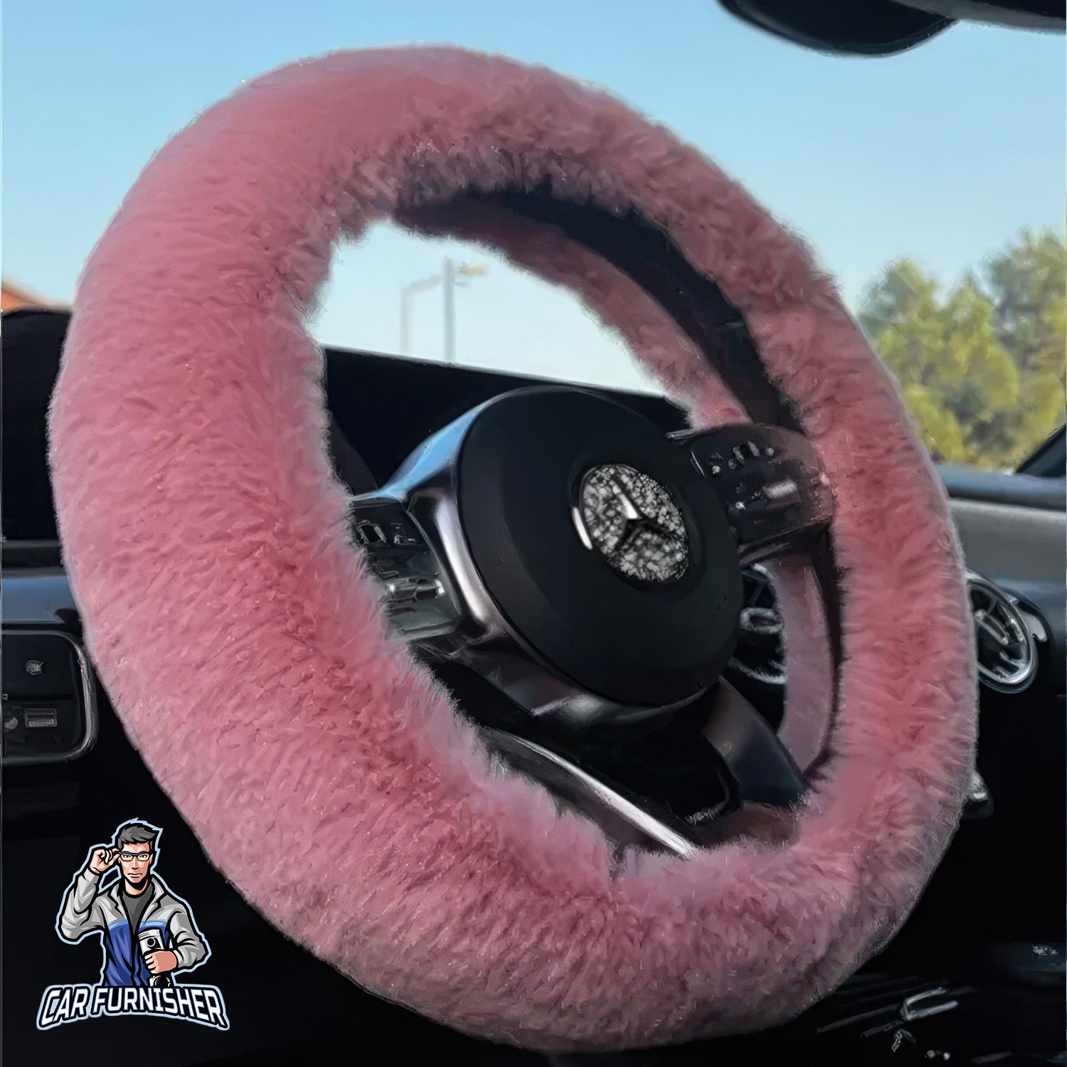 Fluffy Plush Steering Wheel Cover | Extra Soft Pink Fabric