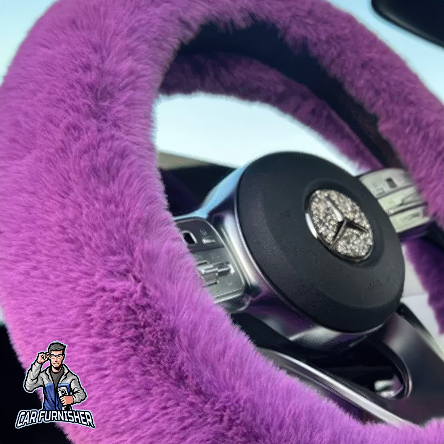 Fluffy Plush Steering Wheel Cover | Extra Soft Purple Fabric