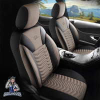 Thumbnail for Mercedes 190 Seat Covers Paris Design Beige 5 Seats + Headrests (Full Set) Leather & Pique Fabric