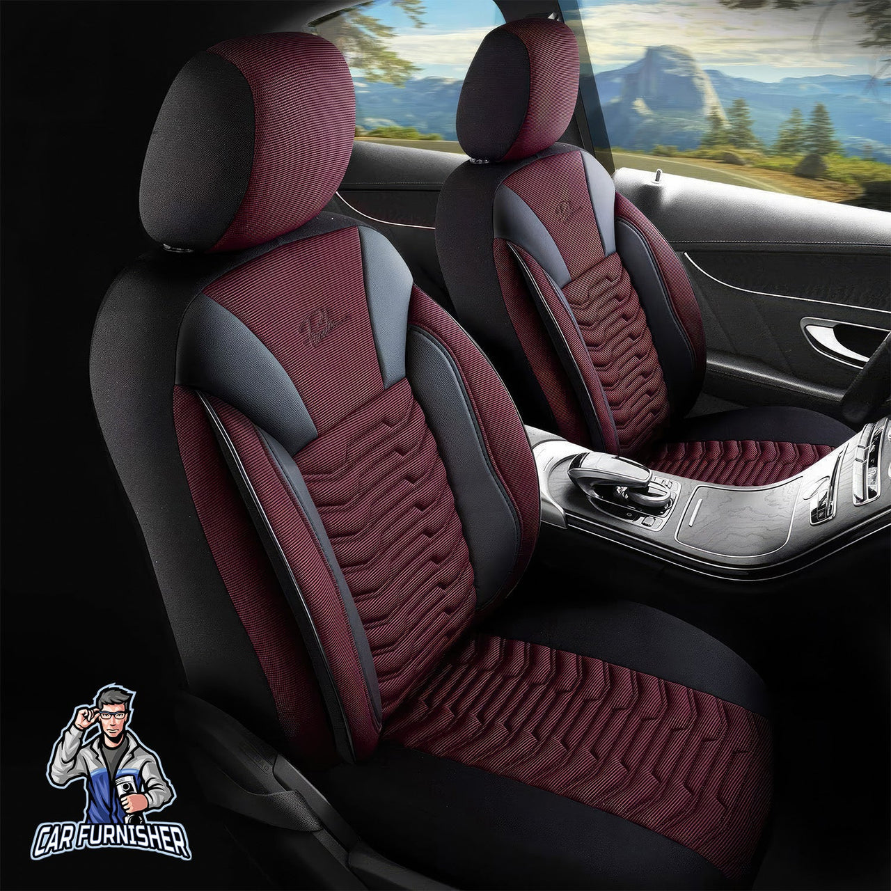 Volkswagen Jetta Seat Covers Paris Design Burgundy 5 Seats + Headrests (Full Set) Leather & Pique Fabric