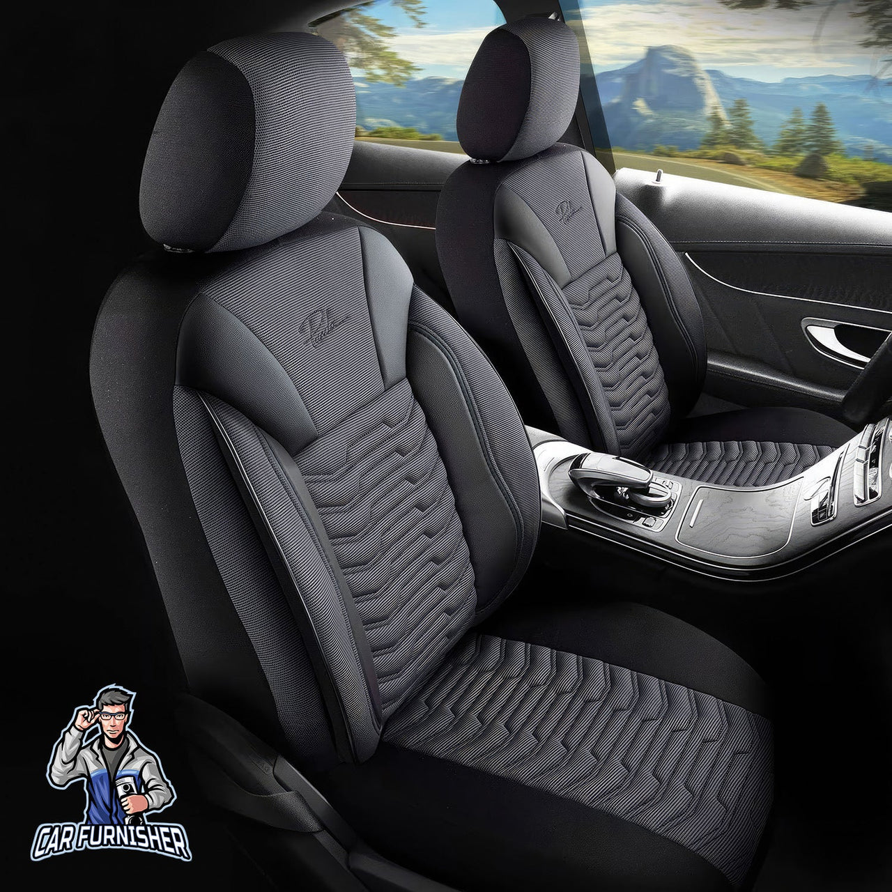 Mitsubishi Outlander Seat Covers Paris Design Gray 5 Seats + Headrests (Full Set) Leather & Pique Fabric