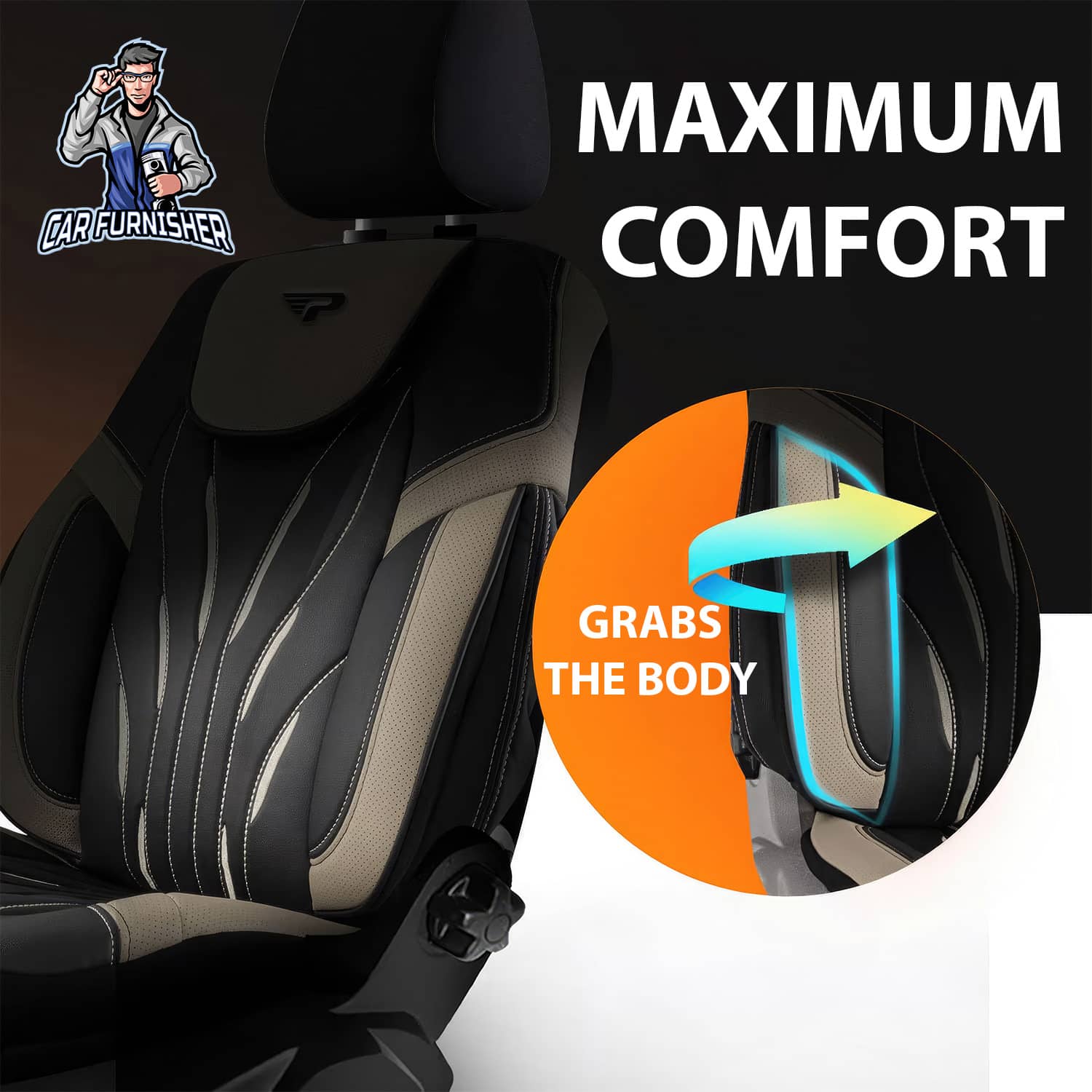 Car Seat Cover Set - Pars Design Beige 5 Seats + Headrests (Full Set) Full Leather