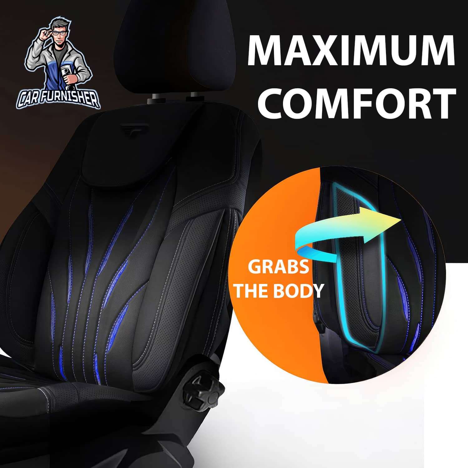 Car Seat Cover Set - Pars Design Dark Blue 5 Seats + Headrests (Full Set) Full Leather