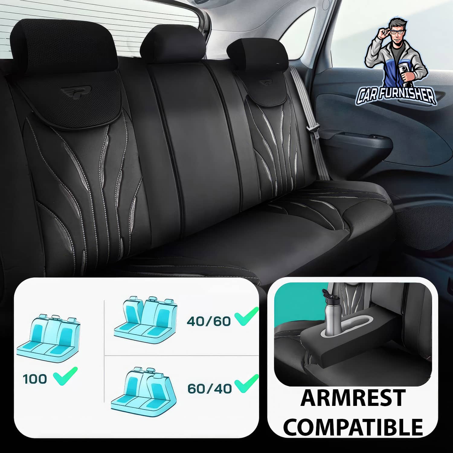 Car Seat Cover Set - Pars Design Gray 5 Seats + Headrests (Full Set) Full Leather