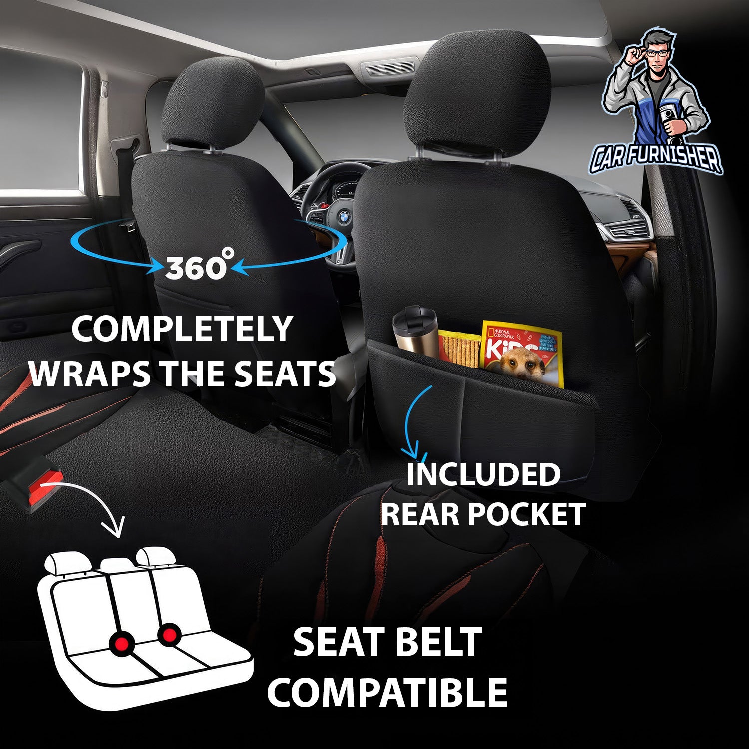 Car Seat Cover Set - Pars Design Dark Red 5 Seats + Headrests (Full Set) Full Leather