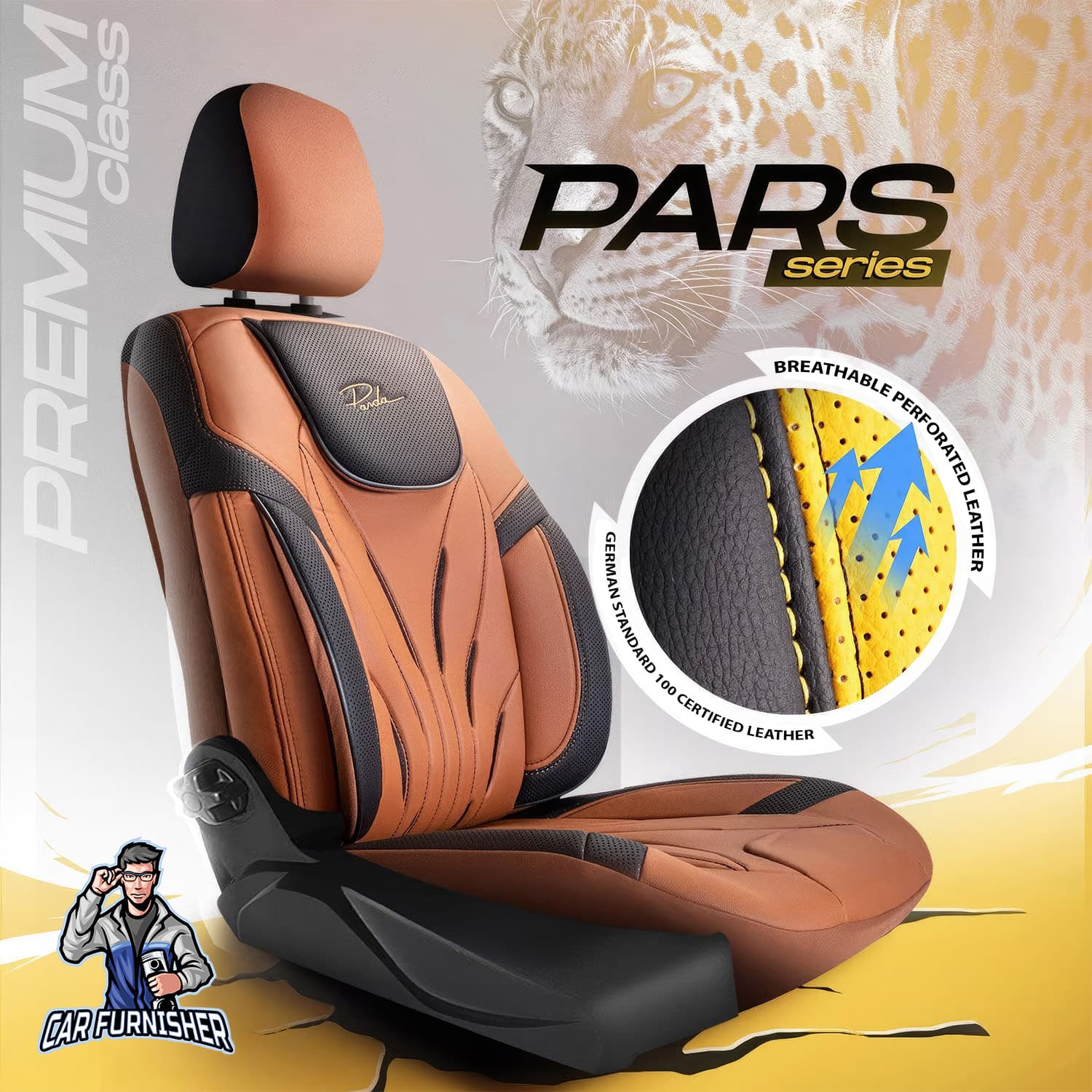 Car Seat Cover Set - Pars Design Orange 5 Seats + Headrests (Full Set) Full Leather