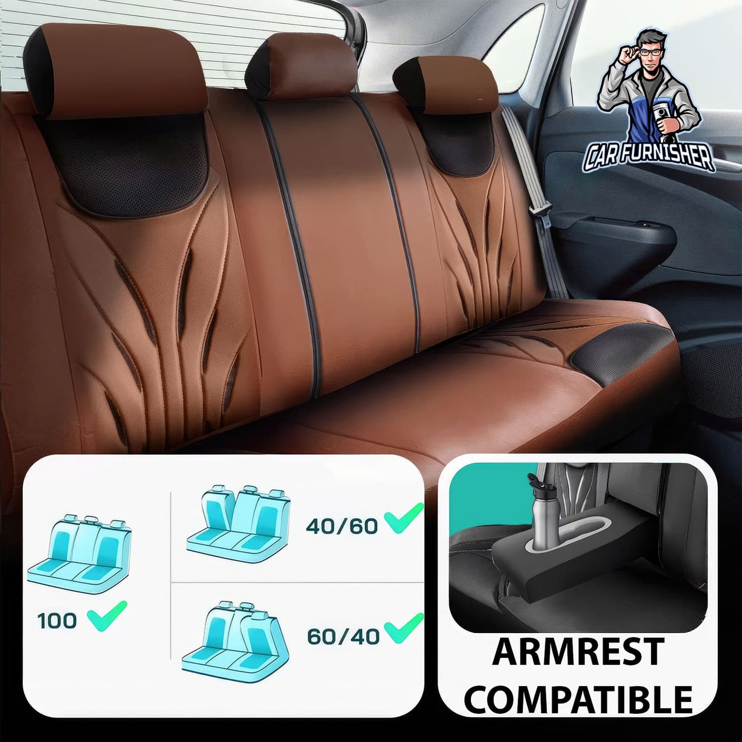 Car Seat Cover Set - Pars Design Orange 5 Seats + Headrests (Full Set) Full Leather