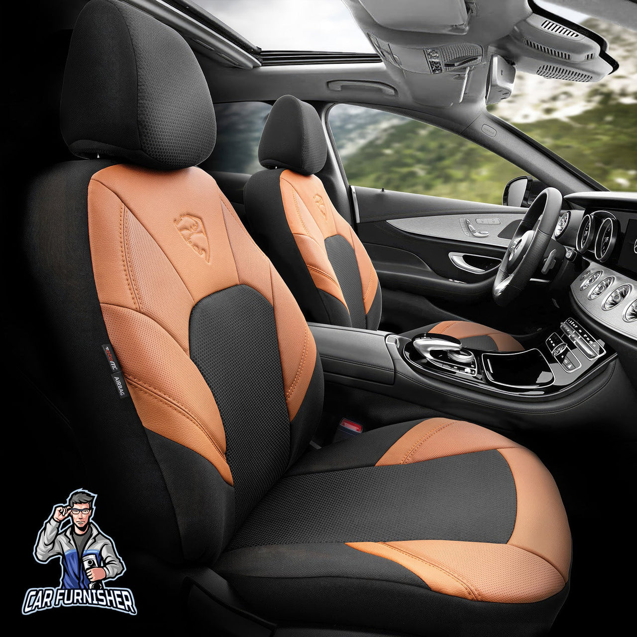 Renault Clio Seat Covers Phantom Design Orange 5 Seats + Headrests (Full Set) Leather & Jacquard Fabric