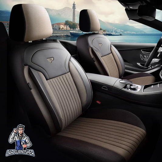 Mercedes 190 Seat Covers Prague Design Beige 5 Seats + Headrests (Full Set) Leather & Pique Fabric