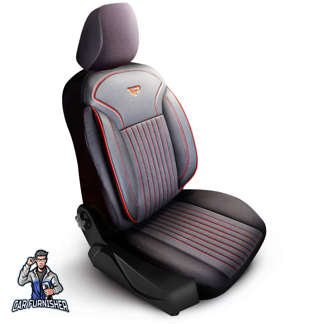 Car Seat Cover Set - Prague Design Dark Red 5 Seats + Headrests (Full Set) Leather & Pique Fabric