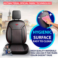 Thumbnail for Car Seat Cover Set - Prague Design Dark Red 5 Seats + Headrests (Full Set) Leather & Pique Fabric