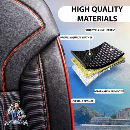 Mercedes 190 Seat Covers Prague Design Dark Red 5 Seats + Headrests (Full Set) Leather & Pique Fabric