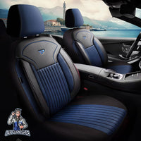 Thumbnail for Car Seat Cover Set - Prague Design Blue 5 Seats + Headrests (Full Set) Leather & Pique Fabric