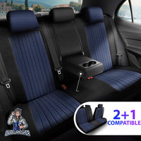 Thumbnail for Car Seat Cover Set - Prague Design Blue 5 Seats + Headrests (Full Set) Leather & Pique Fabric