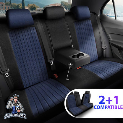 Mercedes 190 Seat Covers Prague Design Blue 5 Seats + Headrests (Full Set) Leather & Pique Fabric