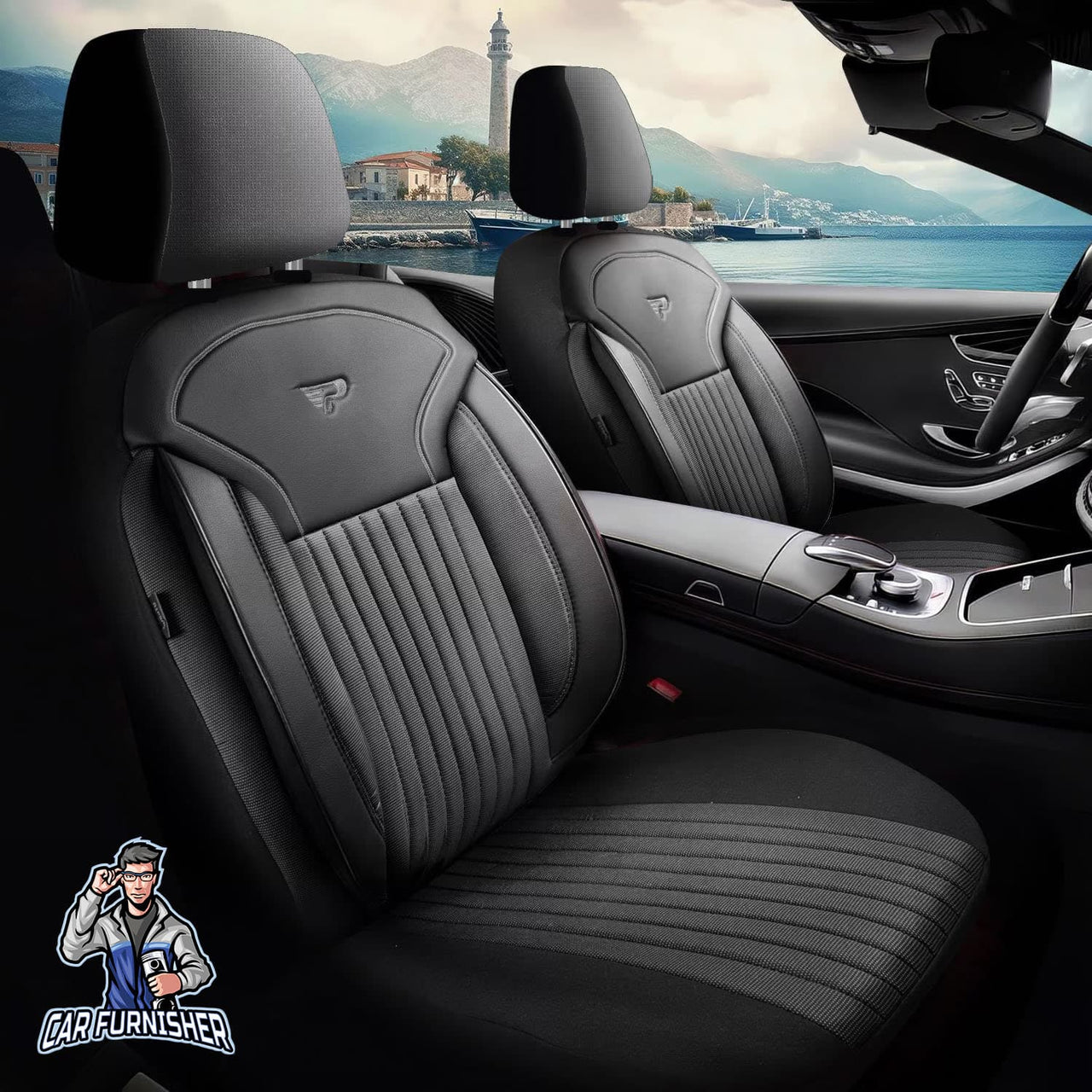 Audi A7 Seat Covers Prague Design Black 5 Seats + Headrests (Full Set) Leather & Pique Fabric