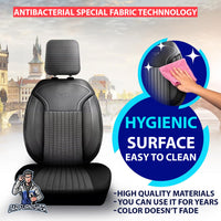 Thumbnail for Car Seat Cover Set - Prague Design Black 5 Seats + Headrests (Full Set) Leather & Pique Fabric