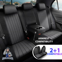 Thumbnail for Car Seat Cover Set - Prague Design Black 5 Seats + Headrests (Full Set) Leather & Pique Fabric