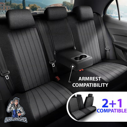 Mercedes 190 Seat Covers Prague Design Black 5 Seats + Headrests (Full Set) Leather & Pique Fabric